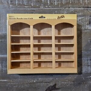 VTG Houseworks Triple Bookcase Unit Miniature Dollhouse Wood Tan 5011 NWT